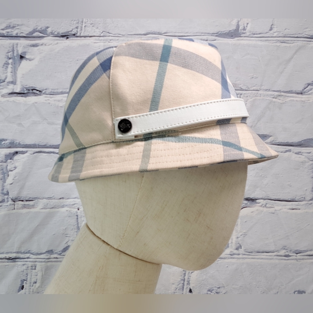 Burberry Women's Bucket Hat Nova Check Blue Cream England Vintage Y2K Medium - Picture 14 of 15